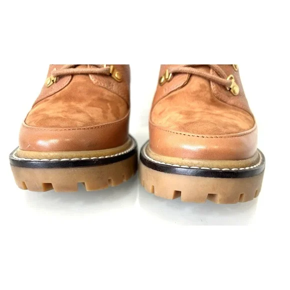 Tory Burch Leather Boot Womens Size 7.5 M Miller Tumbled Lug Cognac NWOB $500